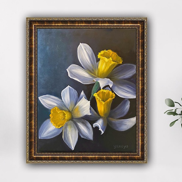 Daffodils, Original oil painting art floral painting, modern realism, home decor - Picture 1 of 9